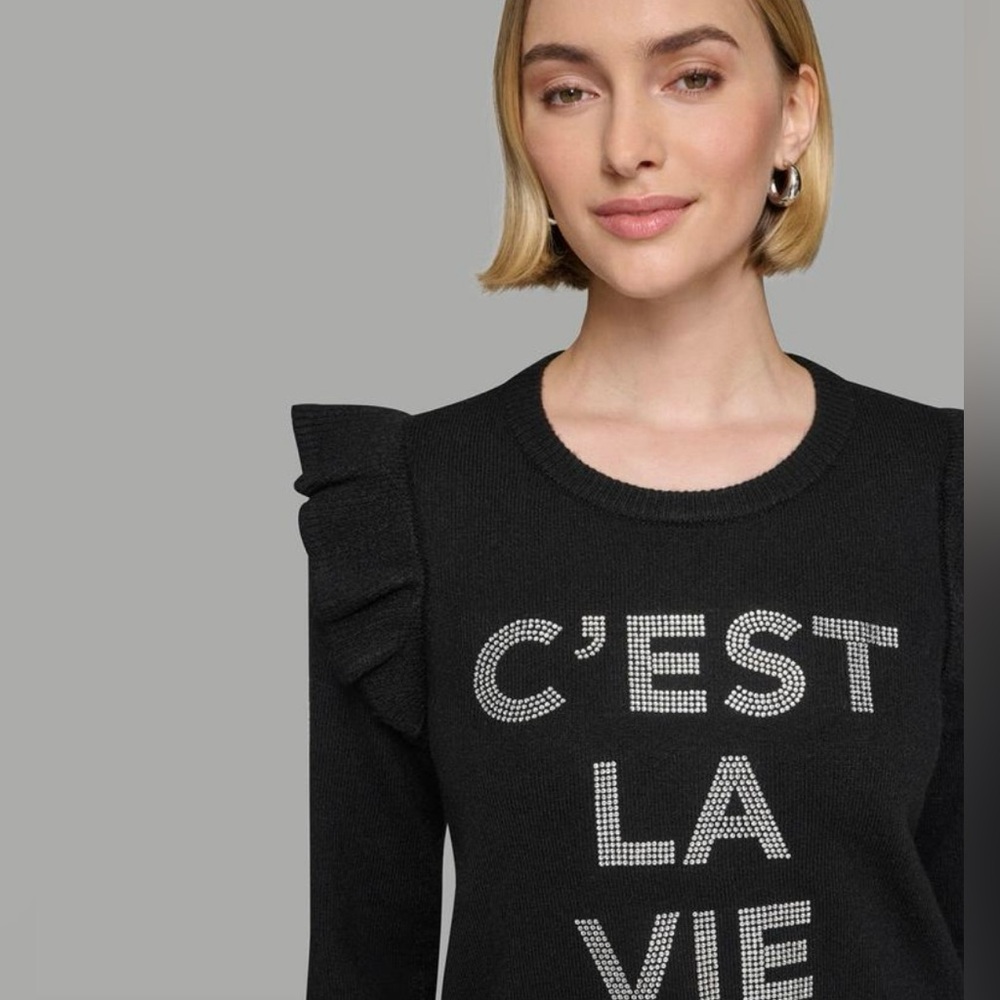 NWT- Karl Lagerfeld Paris
C'EST LA VIE RUFFLE SLEEVE SWEATER - Picture 8 of 9